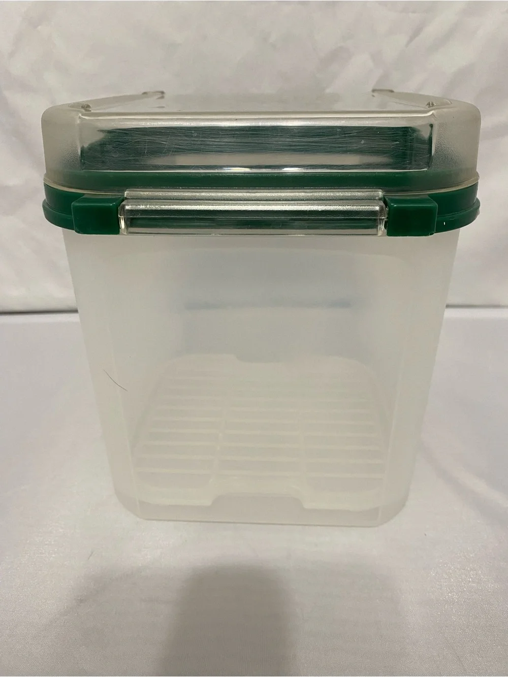Tupperware Container with Green Rim and Flip Top Lid